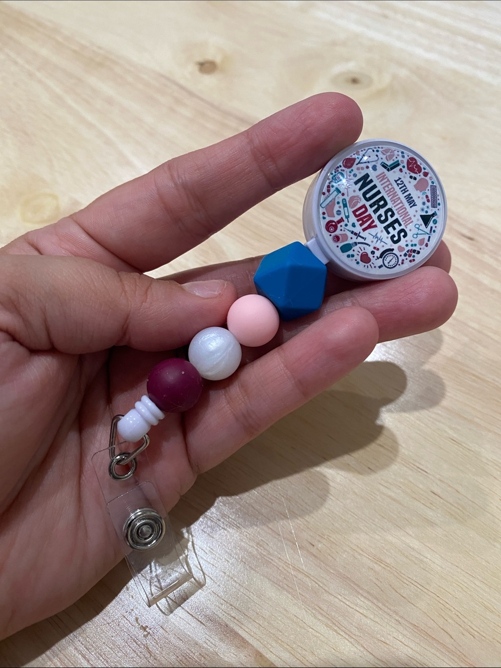 Nurses Day Badge Reel with Beaded Silicone Strap - Blue, Pink, White, Burgundy